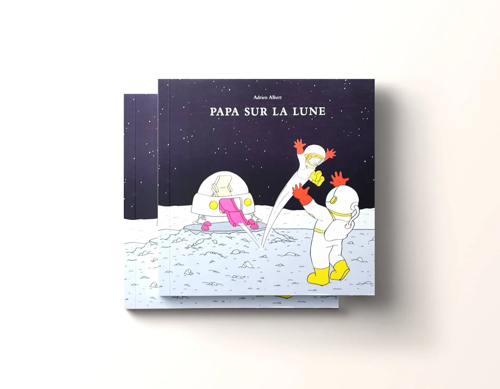 Couverture de l’album jeunesse Papa sur la lune d’Adrien Albert pour parler de la séparation dès 3 ans